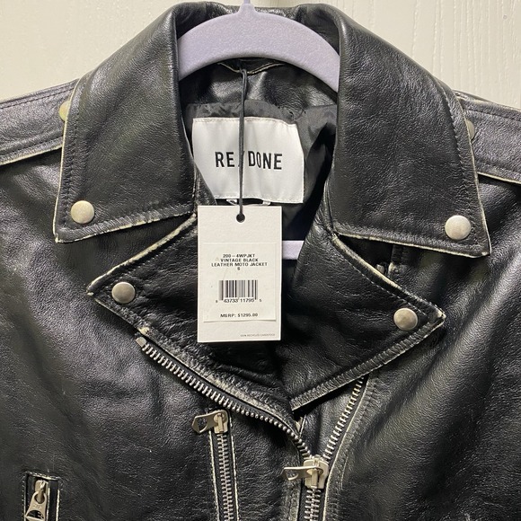Nwt Women's‎ Re/done Brand Distressed Italian Leather Moto Black Jacket S $1250 - Picture 9 of 16